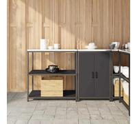 Holepyr Set portaoggetti da cucina con scaffale e anta, nero, in acciaio, 150 x 50 x 92 cm, 2 pezzi, con spazio e 4 ripiani, ideale come armadio da cucina, dispensa, organizer per stoviglie e spezie