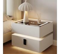 HOLGVE Comodino Camera da Letto con Stazione di Ricarica Wireless,Comodino Intelligente con Blocco Password E Audio Bluetooth, Comodini LED Moderno(White,45cm/17.7in)
