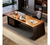 HOLGVE Lussuosa Scrivania da Ufficio Direzionale in Legno Di Noce | Bordo Curvo Largo 80 Cm con Presa di Corrente Multiporta Scorrevole Nascosta E Passacavo(240CM/94.4IN)