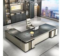 HOLGVE Lussuosa Scrivania da Ufficio Executive Boss con Armadietto Laterale | Serratura a Combinazione e Deflettore for la Privacy, Grande Tavolo da Scrittura Manageriale(240CM/94.4IN)