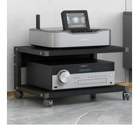 HOLGVE Mobile Stereo Hi Fi Rack HiFi a 2 Ripiani, Rack Audio AV, Mobiletto Portaoggetti con Ruote, Piccolo Ripiano TV Moderno, Struttura in Acciaio(Black,50x30CM/19.6x11.8in)