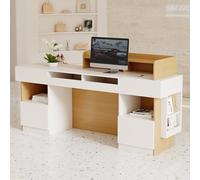 HOLGVE Reception Desk, Reception Front Desk Con Spazio Di Archiviazione, Computer In Piedi, Tavolo Da Cassa In Legno For Negozi, For Salone Ufficio Ristorante, Piccolo Negozio(Brown,55.1inchx140cm)