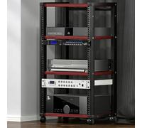 HOLGVE Supporto Multimediale AV a 4 Livelli Armadio for Componenti Scaffale ad Angolo Armadio Stereo in Legno Torre for Rack Audio Supporto Lettore CD for Home Office(Brown-B,4 Tier 101cm/39.7in)