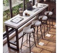 HOLGVE Tavolo da Bar Lungo e Stretto con Altezza del Bancone Il Bar Di Casa | Tavolo da Bar con Piano Legno Massello Spesso 5 Cm Struttura Metallo Saldato Acciaio Al Carbonio(White,86.6"x15.7"x40.9")