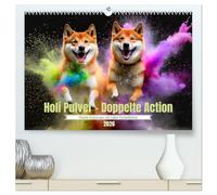 Holi Pulver - Doppelte Action (hochwertiger Premium Wandkalender 2026 DIN A2 quer), Kunstdruck in Hochglanz: Leben ist das mit der Freude und den Farben