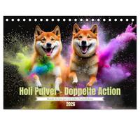 Holi Pulver - Doppelte Action (Tischkalender 2026 DIN A5 quer), CALVENDO Monatskalender: Leben ist das mit der Freude und den Farben