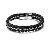 Holibanna Bracciale Intrecciato in Pelle Nera Uomo Argento Acciaio Inossidabile Decorazione Polsino Durevole Design Trasporto Chic