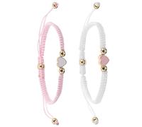 Holibanna Braccialetti Coppia Regolabili Intrecciati a Forma di Cuore in Corda Colorata Set 2 Pezzi Bianco e Rosa per Festa degli Innamorati e Uso Quotidiano