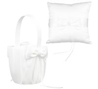 Holibanna Cesto per Matrimonio Dimensioni Compatte per Cerimonie Nuziali e Fidanzamenti con Cuscino Portafedi ad Anello Moderno Bianco con Fiocco, Set da 2 Pezzi e Morbidezza al Tatto