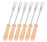 Holibanna Forchette Fonduta Inox 6 Pezzi Manico in Legno, Mini Forchettine per Mais e Formaggio, Utilizzo Ottimale in Cucina e Barbecue