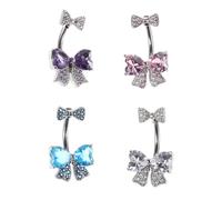 Holibanna Set di 4 Anelli per Ombelico con Fiocco - Gioielli per Piercing All'ombelico con Strass per Donna - Gioielli Pendenti per in Acciaio Inossidabile - Anello con Bilanciere a Farfalla con