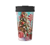 Holiday Christmas Candy Wonderland Tazza da caffè isolata con coperchio, bicchiere da viaggio in acciaio inox a prova di perdite