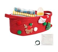 Holiday Cotton Basket - Decorative Rope Bin for Nursery Home Storage | 12 x 8 x 4,7 in Shape, Red Green Style, 420 g Lightweight Build, Kitchen Closet Use, Bedroom Entryway Organizer, Festive Handle