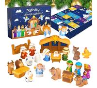 Holiday Countdown Calendar - Advent Nativity Toys, Rubber Figure Box | Rubber Figure countdown calendar | Bedroom Living Room Classroom Entryway Church, Festive Season Nativity Toys Countdown Set