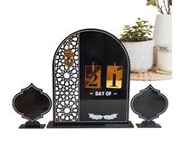 Holiday Countdown Calendar - Middle Eastern Festivals Decor, Advent Acrylic Tabletop Ornament, Home Desk Mantel Shelf Dining Table Supply, Gold Mirror Finish Moon Star Prayer Reminder