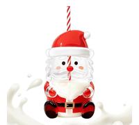 Holiday Cup - Barattolo d'acqua natalizio con cannuccia, 567 g, design Babbo Natale, tazza in vetro per feste, cucina, cioccolato, succo, cocktail, vacanze, festività, festività, celebrazioni, 15 cm
