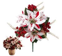 Holiday Decor - Artificial Poinsettia Flowers - Berry Centerpiece Set
