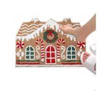 Holiday Door Mat - Gingerbread House Christmas Rug, Cozy Non Slip Soft, Seasonal Festive Area Carpet | Winter Indoor Bathroom Kitchen Shower Living Room Entryway Porch Bedroom Floor Decoration