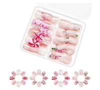 Holiday Festive Breve Square Press On Nails Natale Fiocco di neve scintillante Falso Francese Tip 24Pcs Stick On Nail