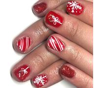 Holiday Glitters Confezione da 24 Red Snowflake Art Short Square Tips Safe ABS Build For Christmas Celebration Halloween Fake Nail ABS Easy Apply Party Women
