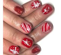 Holiday Glitters Press On Nails Confezione da 24 Red Snowflake Art Short Square Tips Safe ABS Build For Christmas Celebration Press On Nail Christmas Designs Glitters Short Square