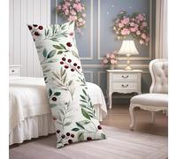 Holiday Greenery - Federa per cuscino lombare, in morbido velluto, motivo botanico, con cerniera, motivo floreale con bacche rosse, per l'inverno, per letto, divano, testiera, 50 x 137 cm