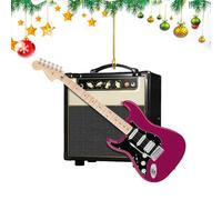 Holiday Guitar Ornament - Christmas Tree Accent | Lightweight Resin Build with Secure Hook Function, Seasonal Decor Category Item, Party Mantel Window Desk Styling Application