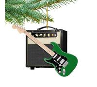 Holiday Guitar Ornament - Christmas Tree Accent | Lightweight Resin Build with Secure Hook Function, Seasonal Decor Category Item, Party Mantel Window Desk Styling Application