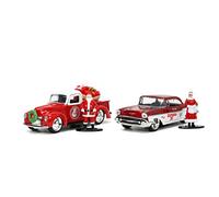 Holiday Rides 1:32 1941 Ford Pickup & 1957 Chevy Bel-Air Die-cast Car with 1.65” Santa Claus & Mrs. Santa Claus Figure, Toys for Kids and Adults