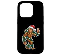 Holiday Sasquatch con luci di Natale e cappello di Babbo Natale segno della pace Custodia per iPhone 15 Pro