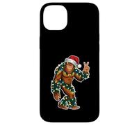 Holiday Sasquatch con luci di Natale e cappello di Babbo Natale segno della pace Custodia per iPhone 14 Plus