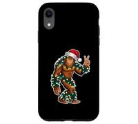 Holiday Sasquatch con luci di Natale e cappello di Babbo Natale segno della pace Custodia per iPhone XR