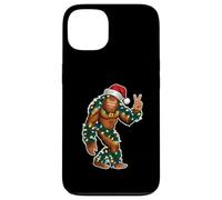Holiday Sasquatch con luci di Natale e cappello di Babbo Natale segno della pace Custodia per iPhone 13