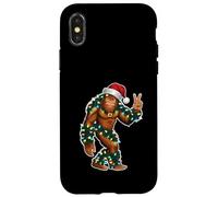 Holiday Sasquatch con luci di Natale e cappello di Babbo Natale segno della pace Custodia per iPhone X/XS