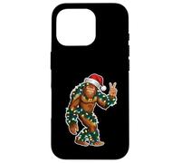 Holiday Sasquatch con luci di Natale e cappello di Babbo Natale segno della pace Custodia per iPhone 16 Pro