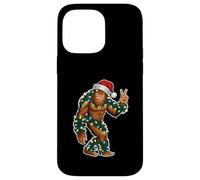 Holiday Sasquatch con luci di Natale e cappello di Babbo Natale segno della pace Custodia per iPhone 14 Pro Max