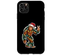 Holiday Sasquatch con luci di Natale e cappello di Babbo Natale segno della pace Custodia per iPhone 11 Pro Max