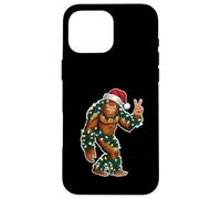 Holiday Sasquatch con luci di Natale e cappello di Babbo Natale segno della pace Custodia per iPhone 16 Pro Max