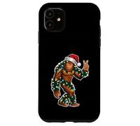 Holiday Sasquatch con luci di Natale e cappello di Babbo Natale segno della pace Custodia per iPhone 11
