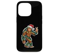 Holiday Sasquatch con luci di Natale e cappello di Babbo Natale segno della pace Custodia per iPhone 13 Pro