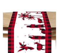 Holiday Table Runners | Plaid Red Black | Tovaglia invernale Nativity 71 x 13 pollici con scena della notte santa | Elegante copertura per cena di Natale Home Event Meeting stagionale