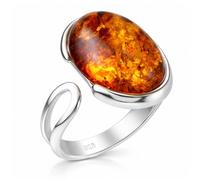 HolidayGiftShops Anello Regolabile Ovale in Ambra Argento e Baltico