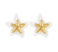 HolidayQbee Orecchini da donna a forma di stella marina, ipoallergenici, realizzati a mano, in oro e bianco, con finitura testurizzata, ipoallergenici, idea regalo, elegante stile estivo che non