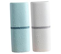 HOLIDYOYO 2pezzi Porta Spazzolino Da Viaggio Custodia Portatile Per Spazzolino e Tazza Da Bagno Pratica e Robusta Per Casa e Trasferte Colori Bianco e Azzurro