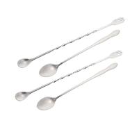 HOLIDYOYO 4 Pezzi Cucchiaio da cocktail bar spoon palettine caffe lungo mescolando per il caffè cucchiaio per mescolare domestico cucchiaio per mescolare multifunzione Silver Riutilizzabile