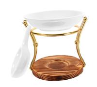 HOLIDYOYO Bruciatore Per Candele in Ceramica e Legno, Scaldacera Per Lumini Con Portacandele Tea Light, Diffusore Di Aromi Per Camera Da Letto e Soggiorno, Decorazione Casa e Ufficio, Set