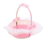HOLIDYOYO Cesto di Fiori per Matrimonio in Plastica Rosa, Raffinato e Riutilizzabile, per Occasioni Speciali e Feste, Cestino Intrecciato Delicato e Portatile