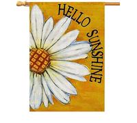 HOLIHIFI Bandiera floreale primaverile estiva per esterni 71 x 101 cm Hello Sunshine Daisy verticale su entrambi i lati grandi bandiere stagionali in iuta per decorazioni da cortile all'aperto