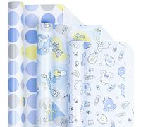 Holijolly Rotolo Di Carta Da Regalo Blu - Orso/Palloncino, Bambino/Polak Stampa Per Baby Shower, Ragazzo- 44,5X305 Cm X 3 Rotoli
