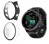 Holilo Cover Protettiva Compatibile con Garmin Forerunner 570 42mm,2 Pièces PC Custodia Rigida con Vetro Temperato, AntiGraffio Custodia Protettiva paraurti Shell Antiurto - Nero + Trasparente